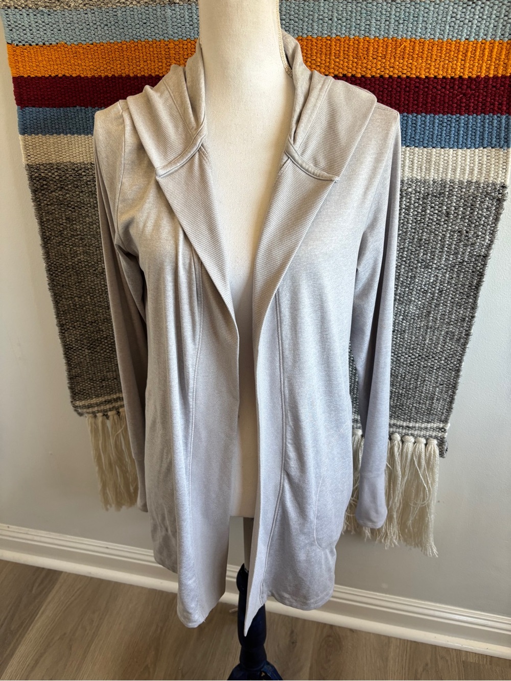 Athleta Light Gray Open-Front Hooded Cardigan